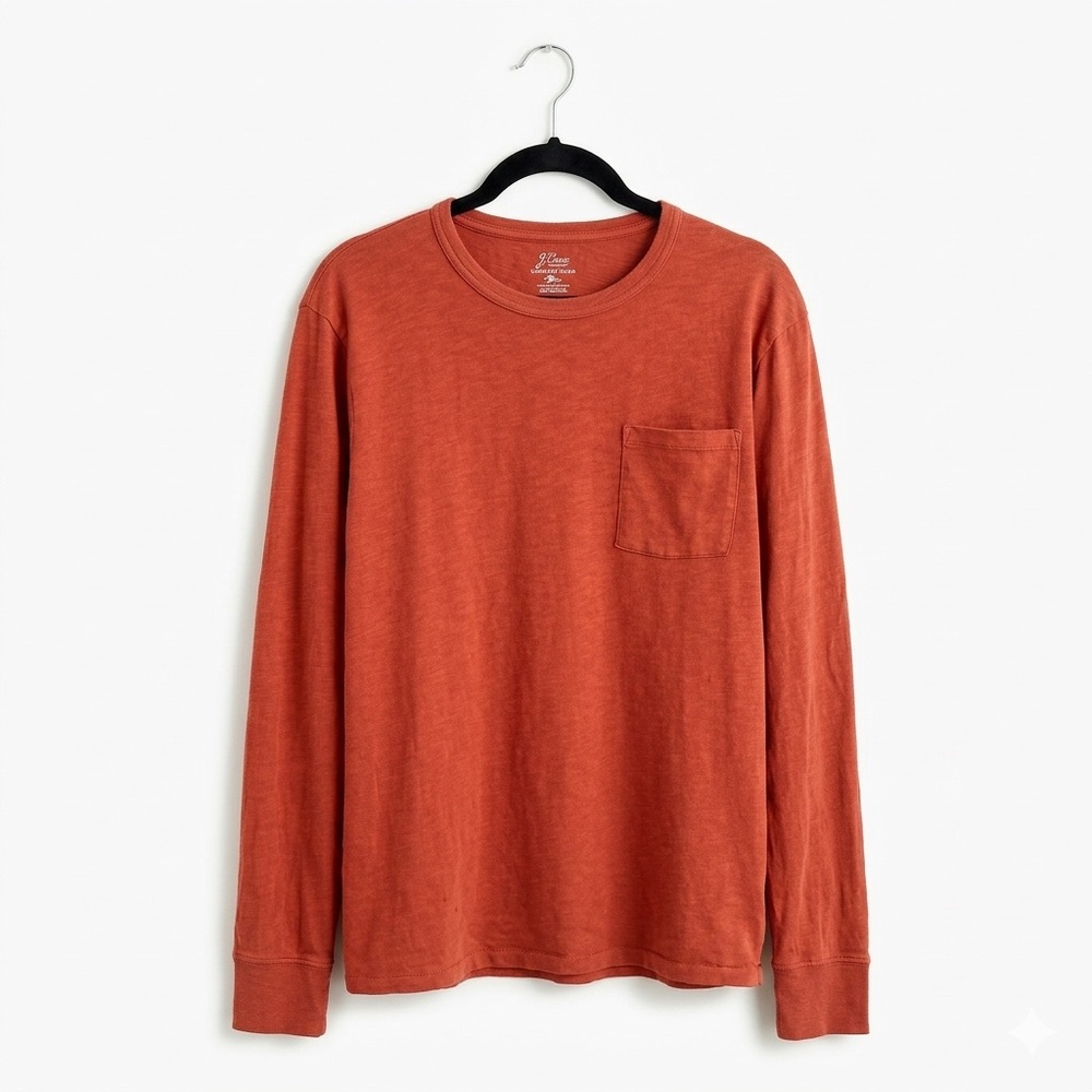 J. Crew Garment-Dyes Slub Cotton Yarns Long Sleeve Pocket Tee - Rust Mens MD